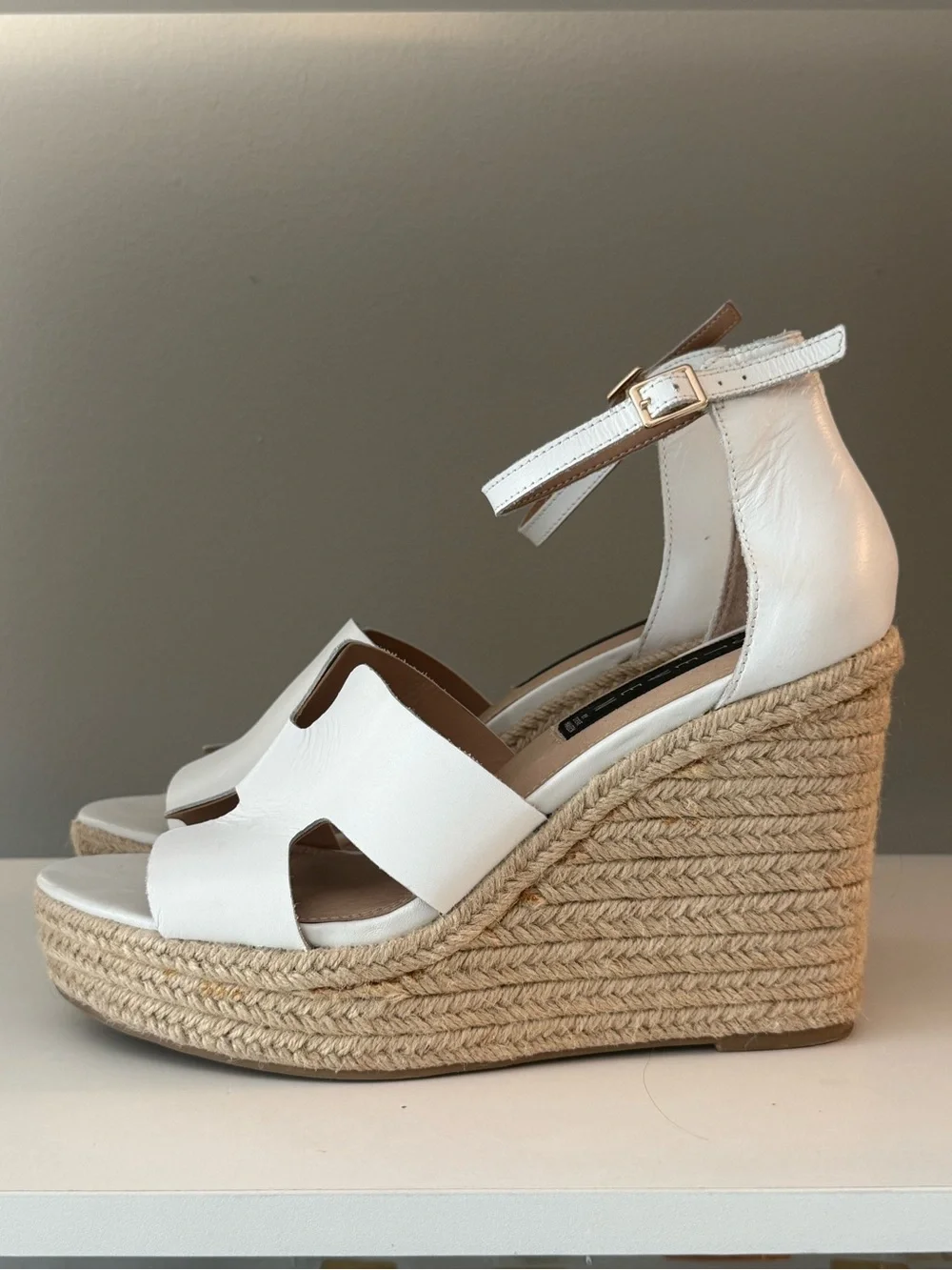 Steve Madden White Leather Espadrille Platform Sandals with Ankle Strap